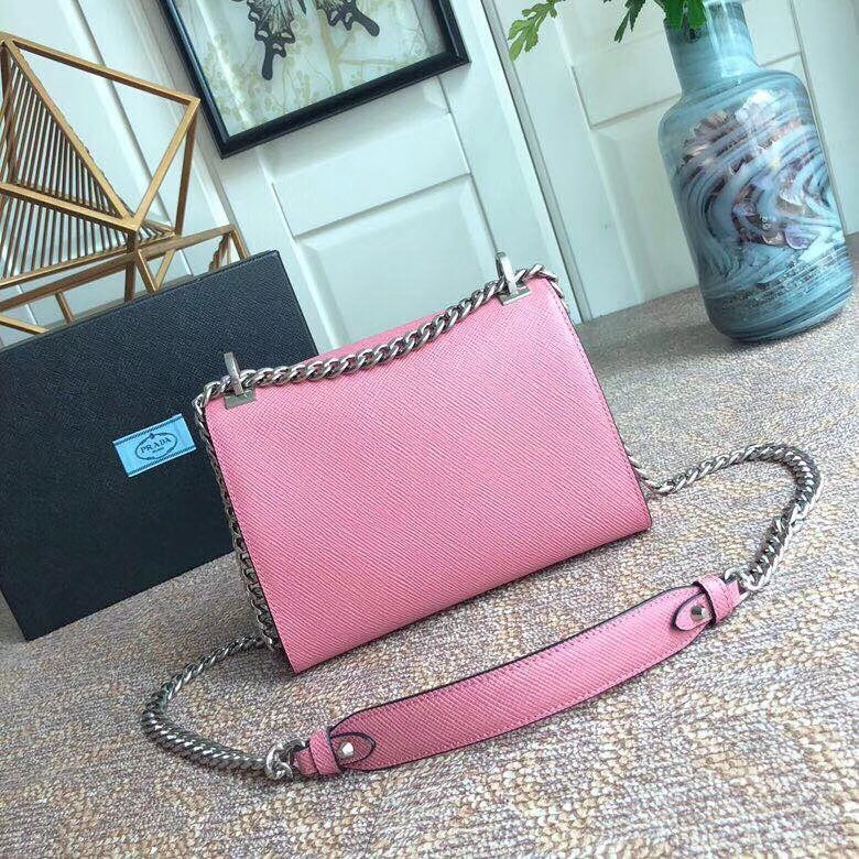 pra*a monoCh*0me flap bag in petal pink saffiano leather