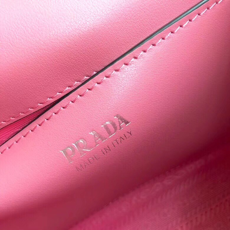 pra*a monoCh*0me flap bag in petal pink saffiano leather