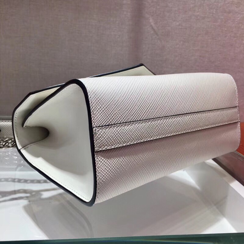 pra*a monoCh*0me flap bag in white saffiano leather