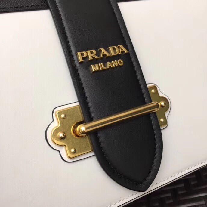 Pra*a large cahier bag in white/black leather