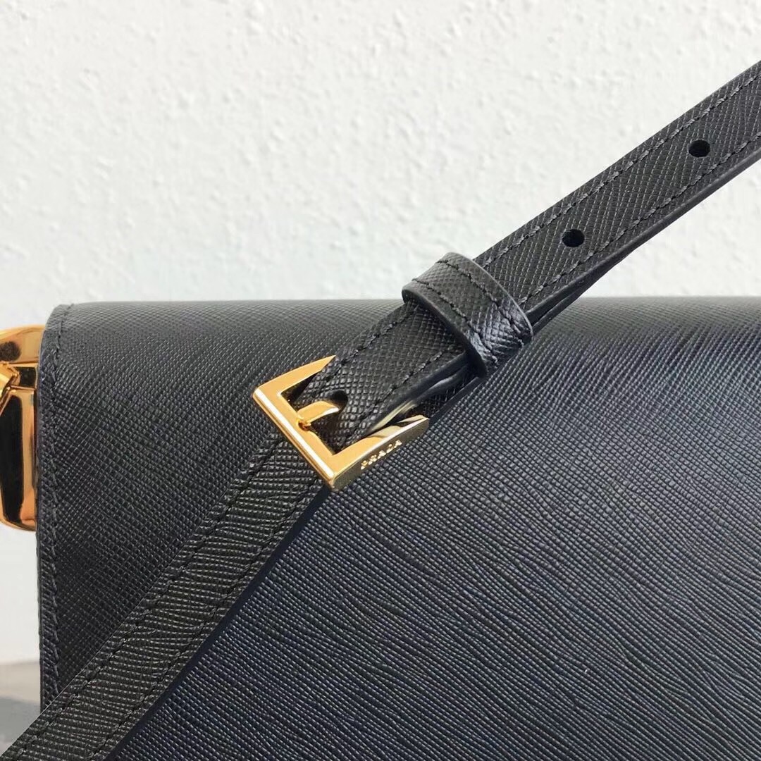 Pra*a embleme bag in black saffiano leather