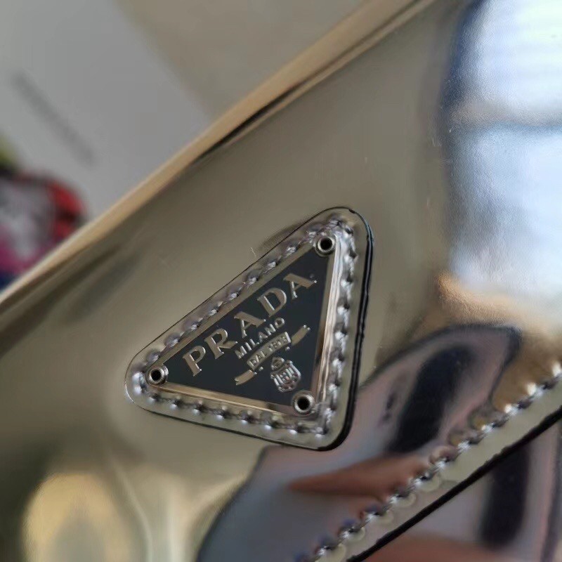 Pra*a silver brushed leather cleo shoulder bag with flap