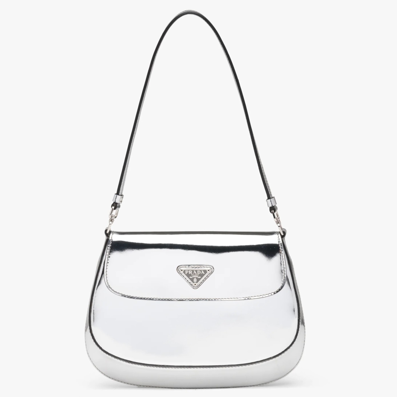 Pra*a silver brushed leather cleo shoulder bag with flap