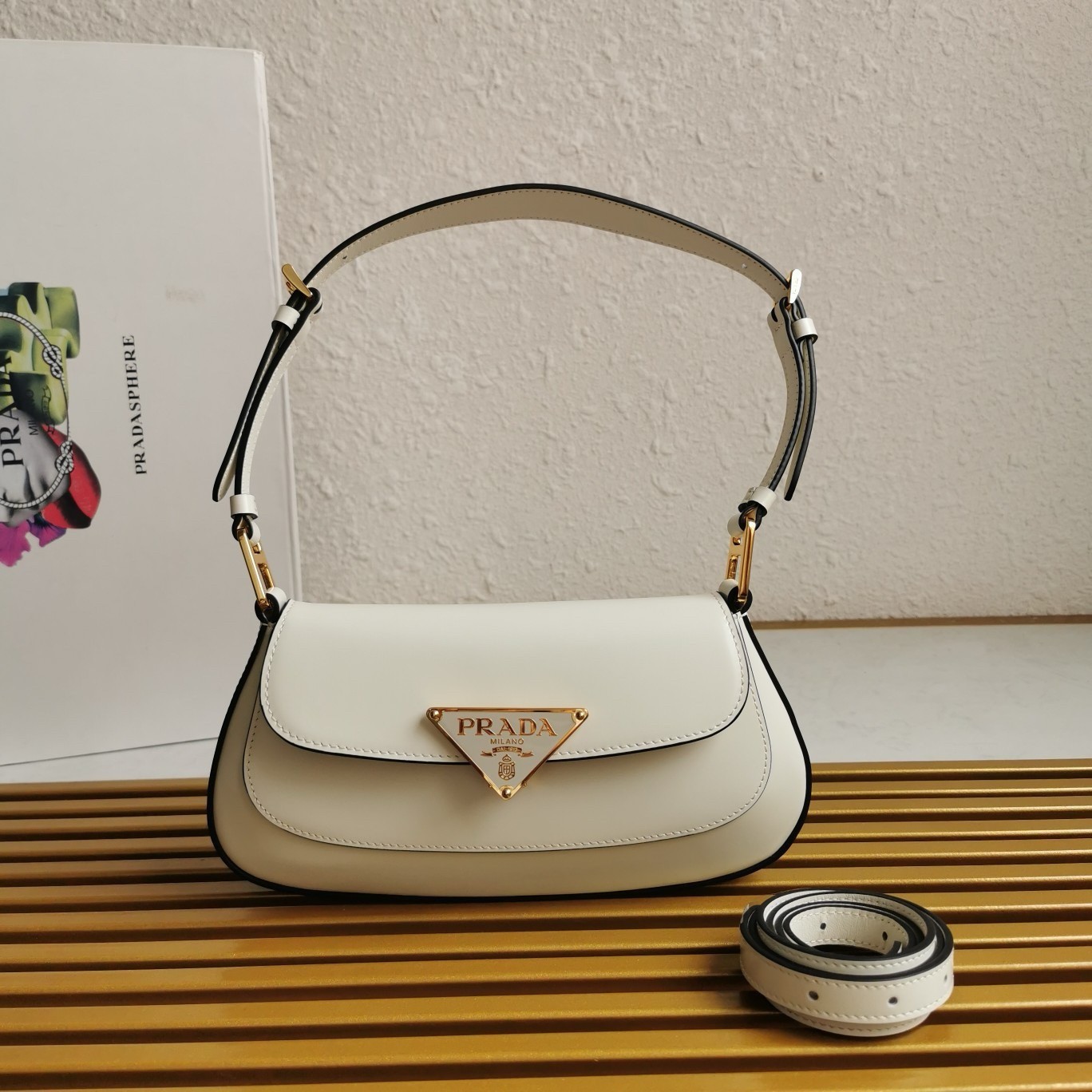 Pra*a shoulder bag in white brushed calfskin