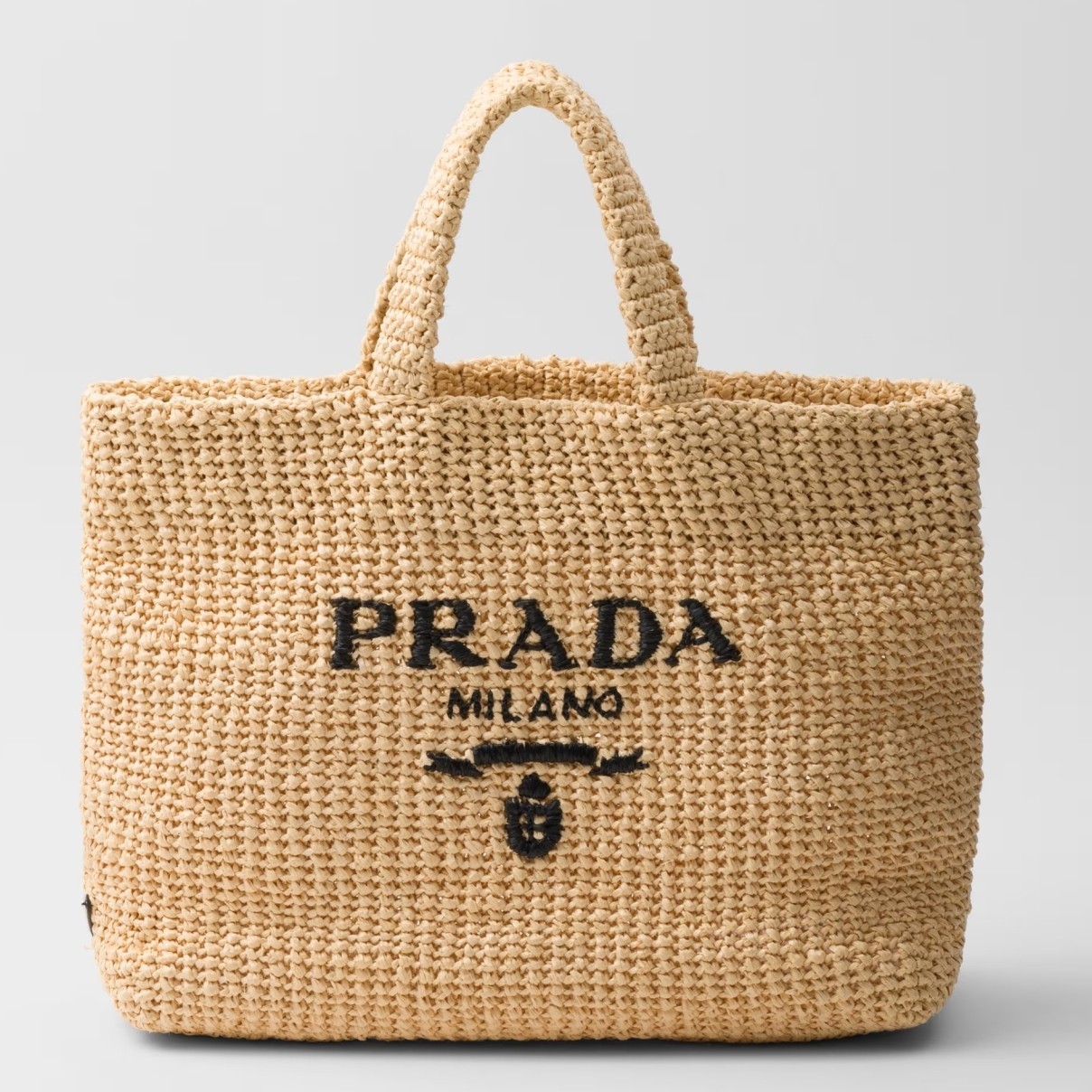 Pra*a large crochet tote bag in beige raffia-effect yarn