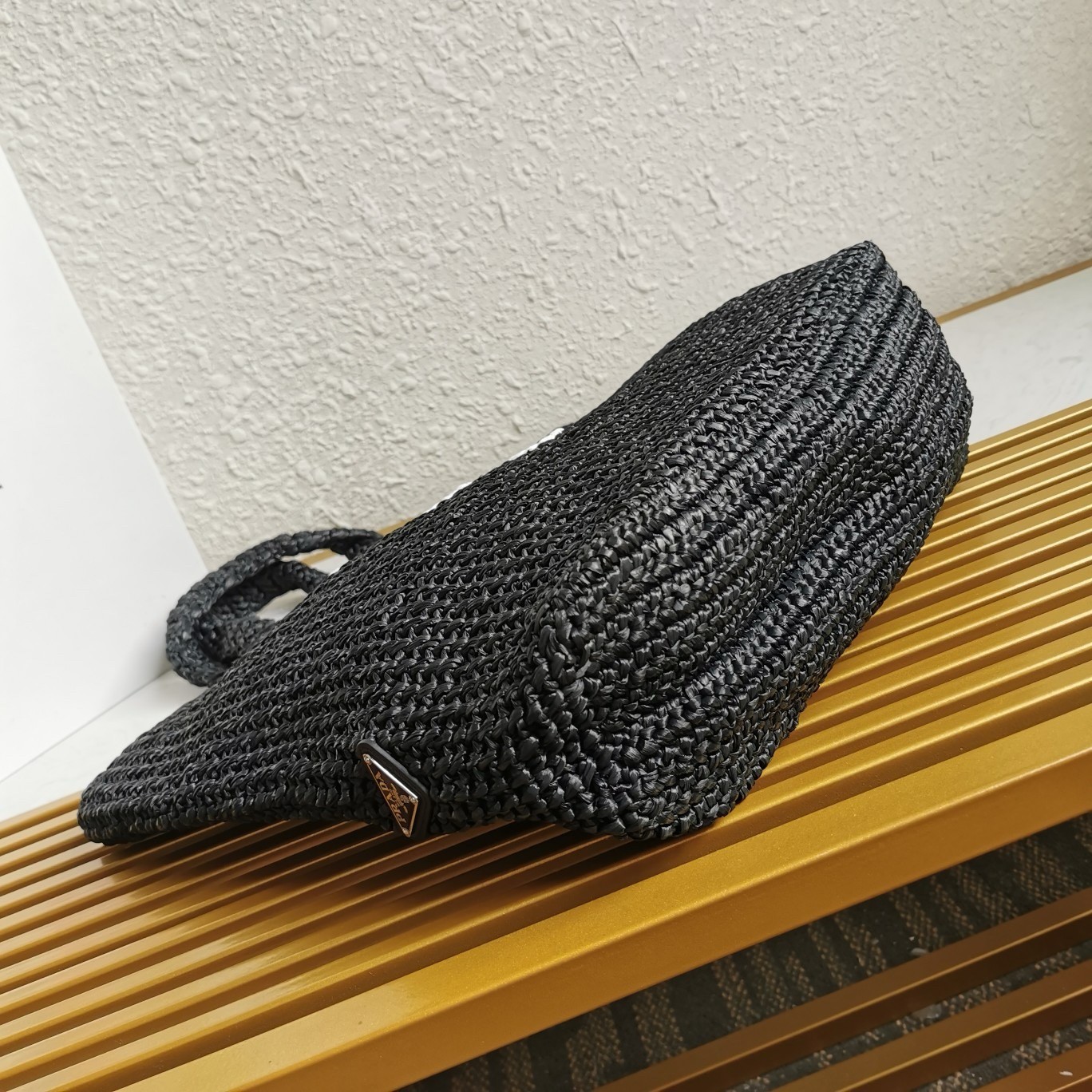 Pra*a large crochet tote bag in black raffia-effect yarn