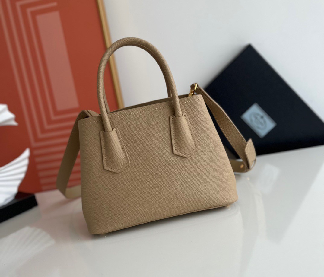 Pra*a double mini bag in beige saffiano leather