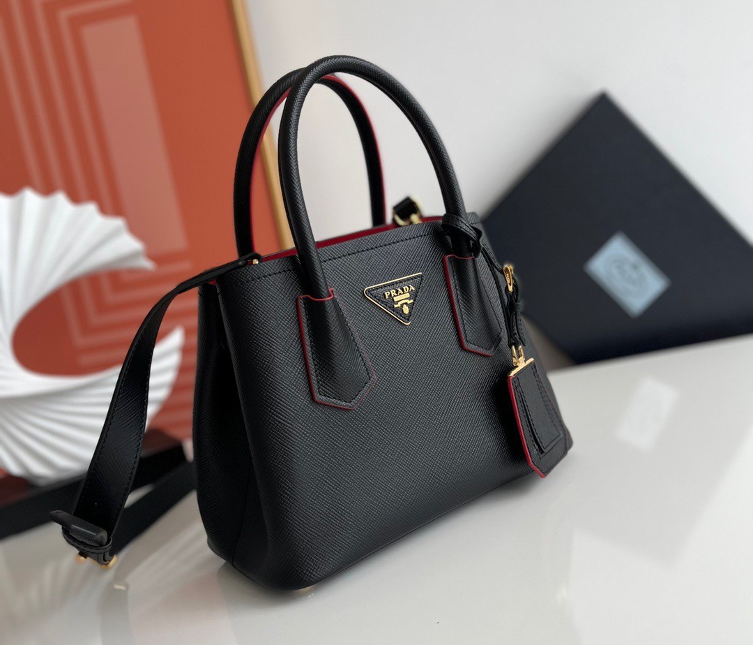Pra*a double mini bag in black saffiano leather