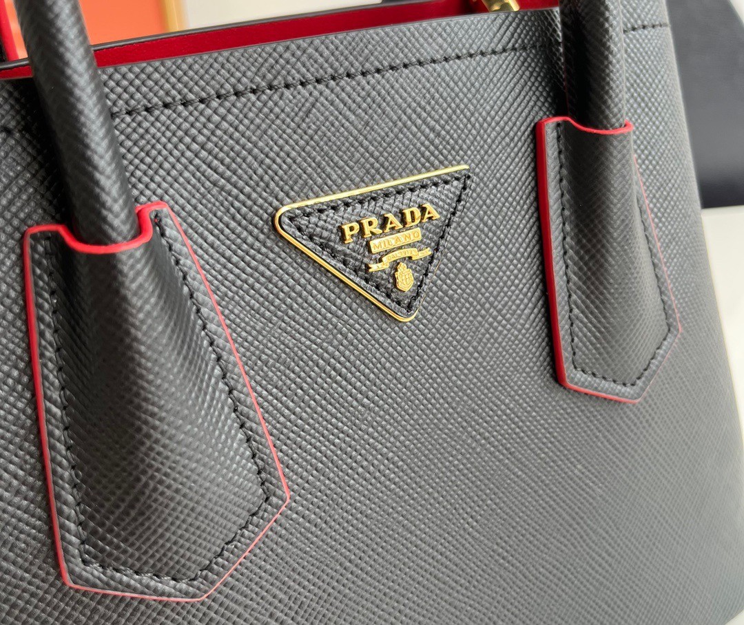Pra*a double mini bag in black saffiano leather