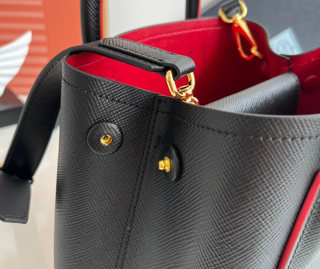 Pra*a double mini bag in black saffiano leather