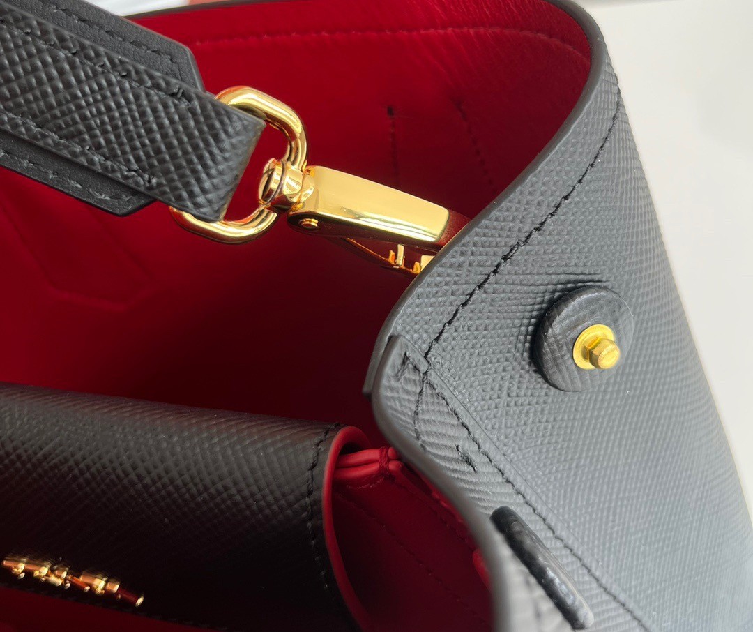 Pra*a double mini bag in black saffiano leather