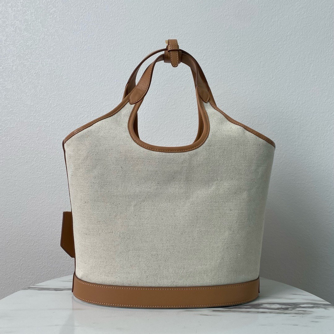 Pra*a medium tote bag in linen blend and leather