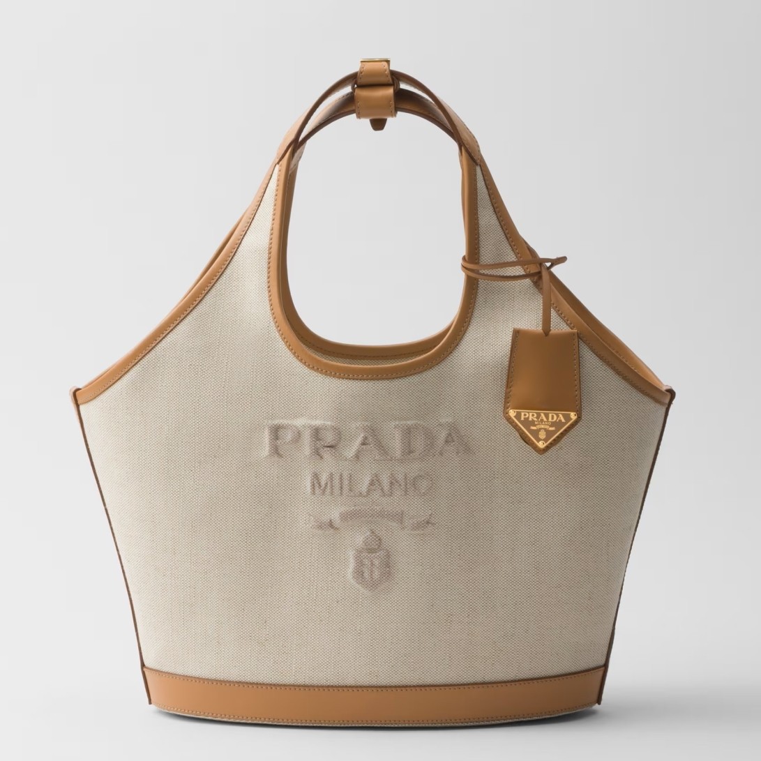 Pra*a medium tote bag in linen blend and leather