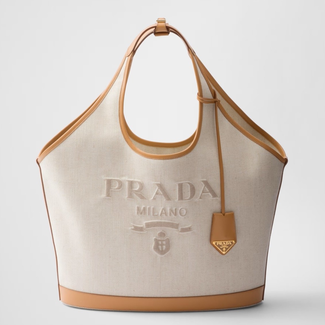 Pra*a large tote bag in linen blend and leather