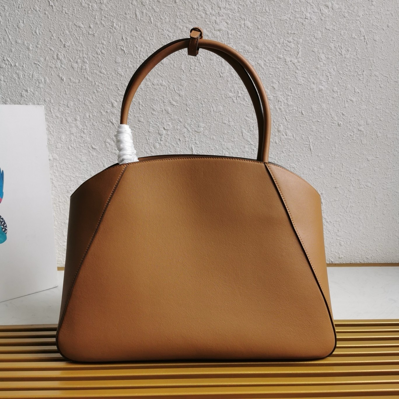 Pra*a large tote bag in caramel smooth calfskin