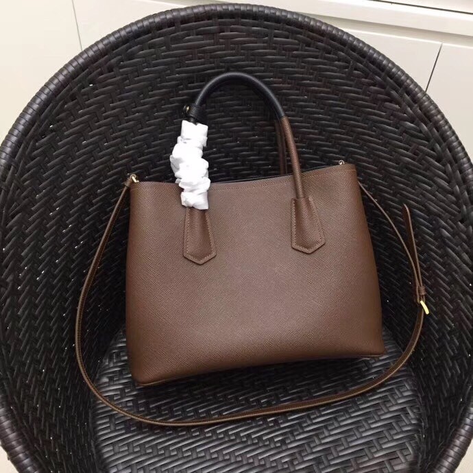 Pra*a bicolor double medium palisander saffiano bag