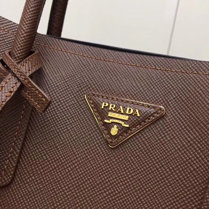Pra*a bicolor double medium palisander saffiano bag