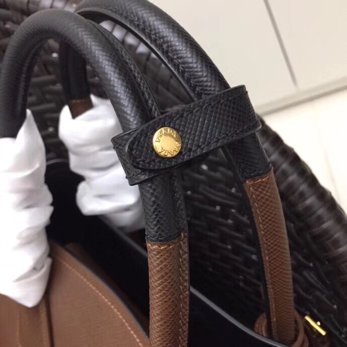Pra*a bicolor double medium palisander saffiano bag