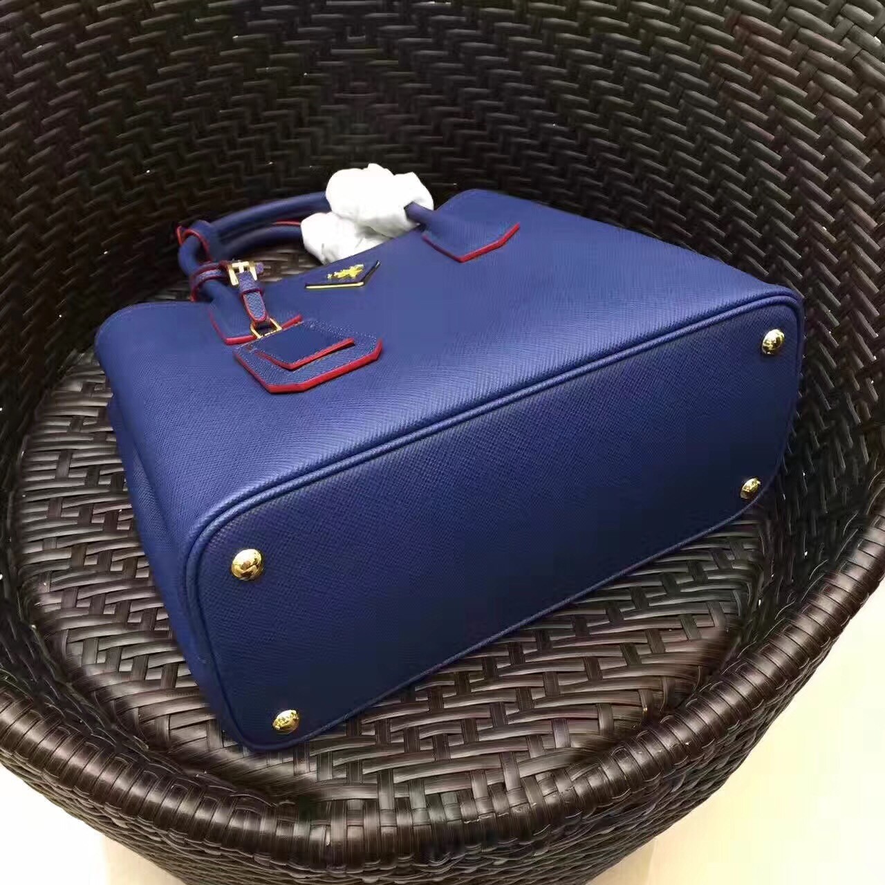 Pra*a blue saffiano double medium bag
