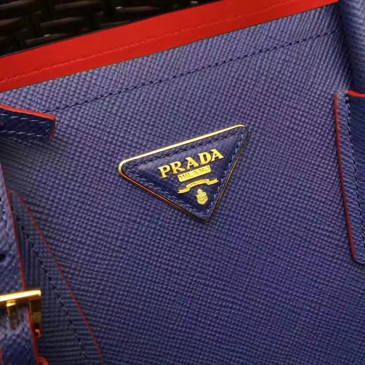 Pra*a blue saffiano double medium bag