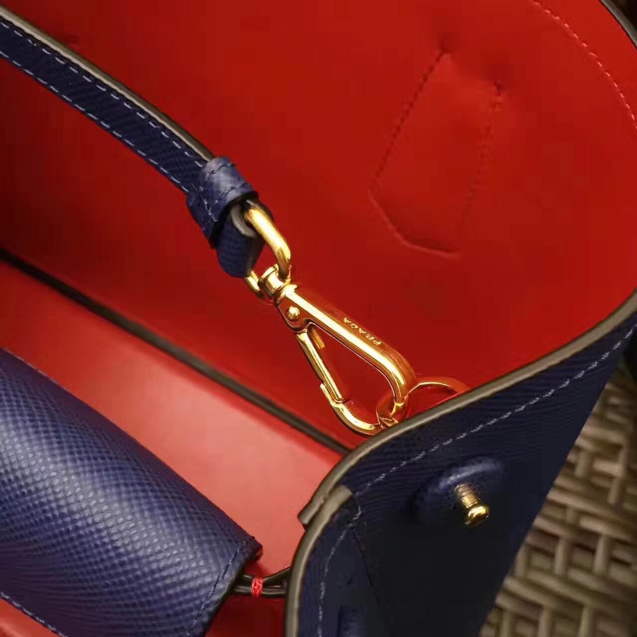 Pra*a blue saffiano double medium bag