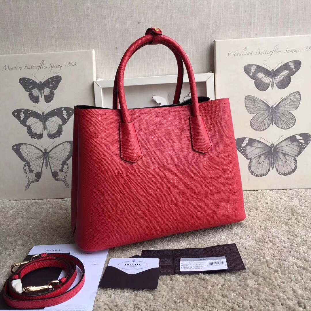 Pra*a red saffiano double medium bag