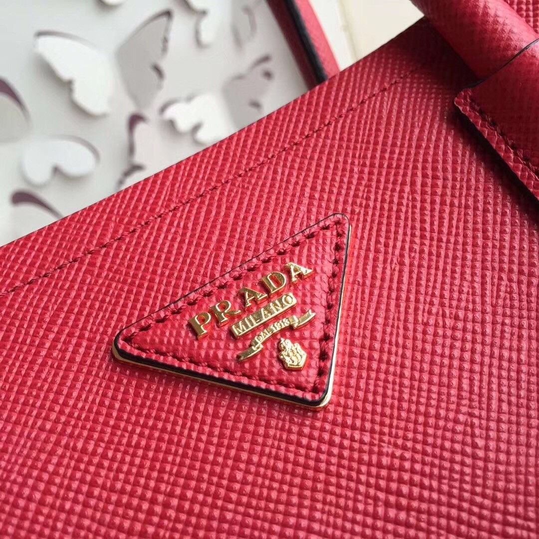 Pra*a red saffiano double medium bag