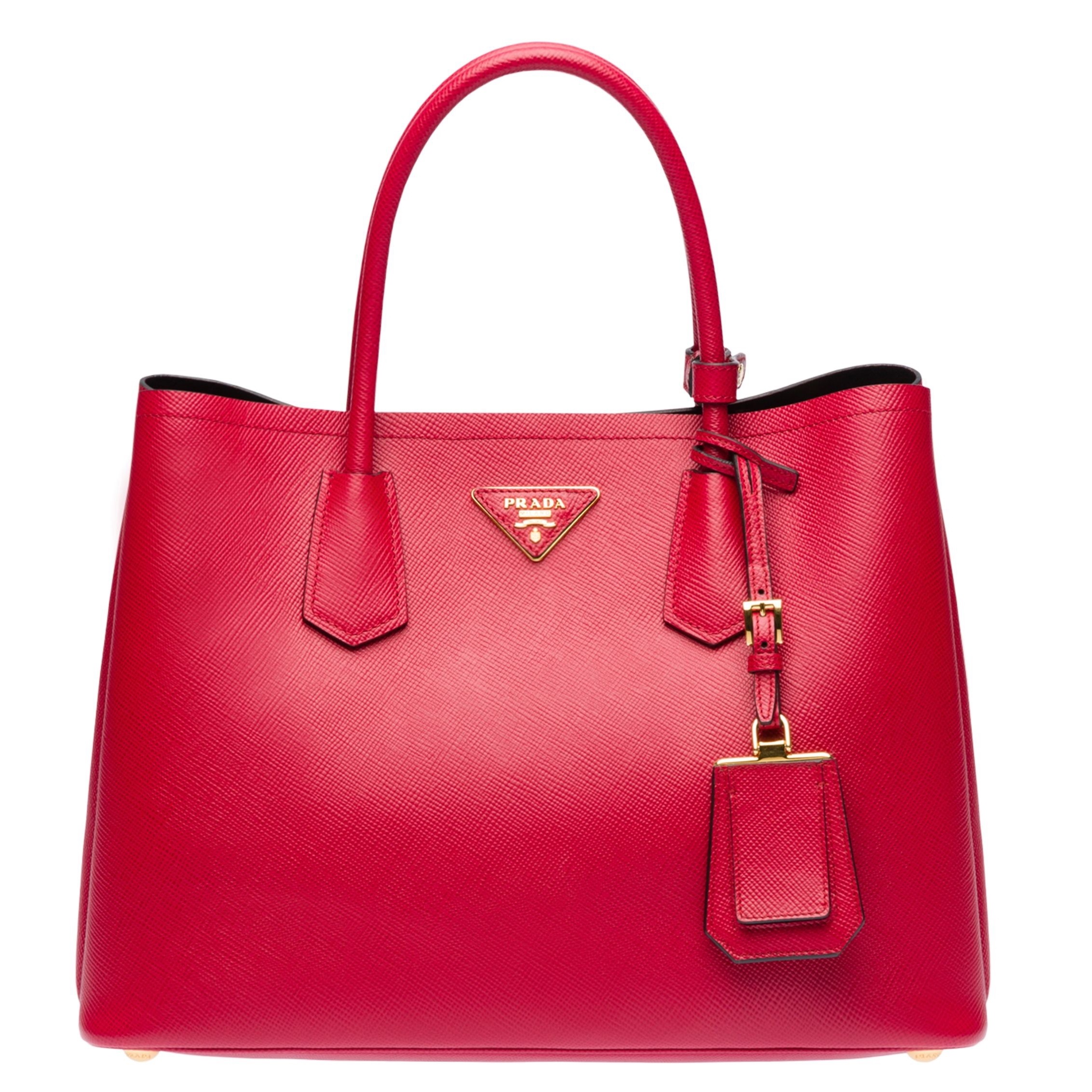 Pra*a red saffiano double medium bag