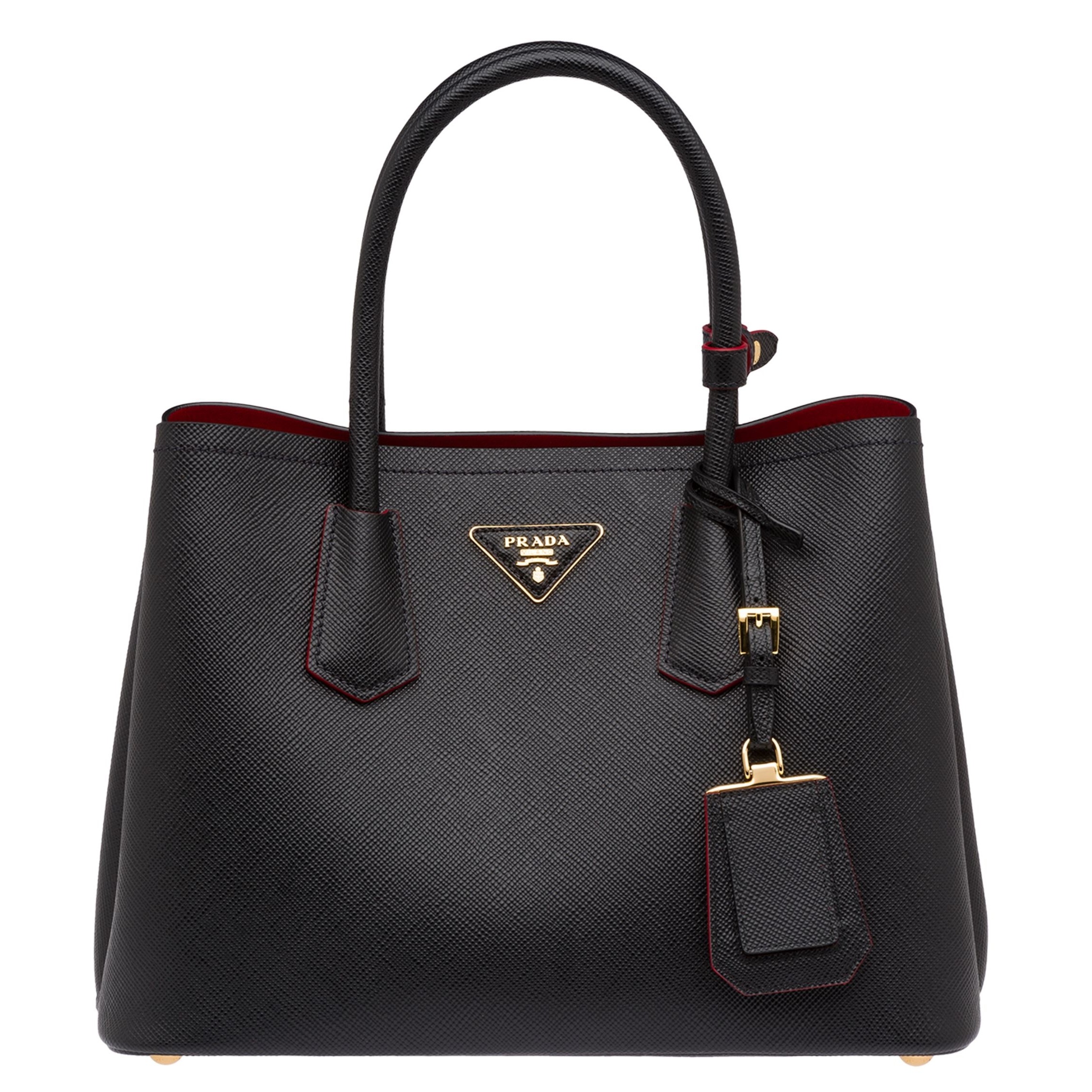 Pra*a black saffiano double small bag