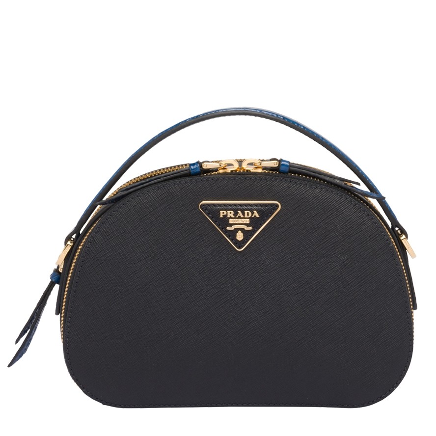 Pra*a odette black saffiano and blue crocodile bag