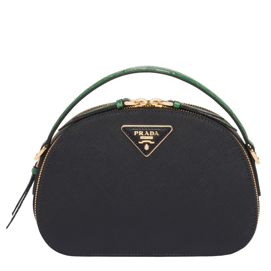 Pra*a odette black saffiano and green crocodile bag
