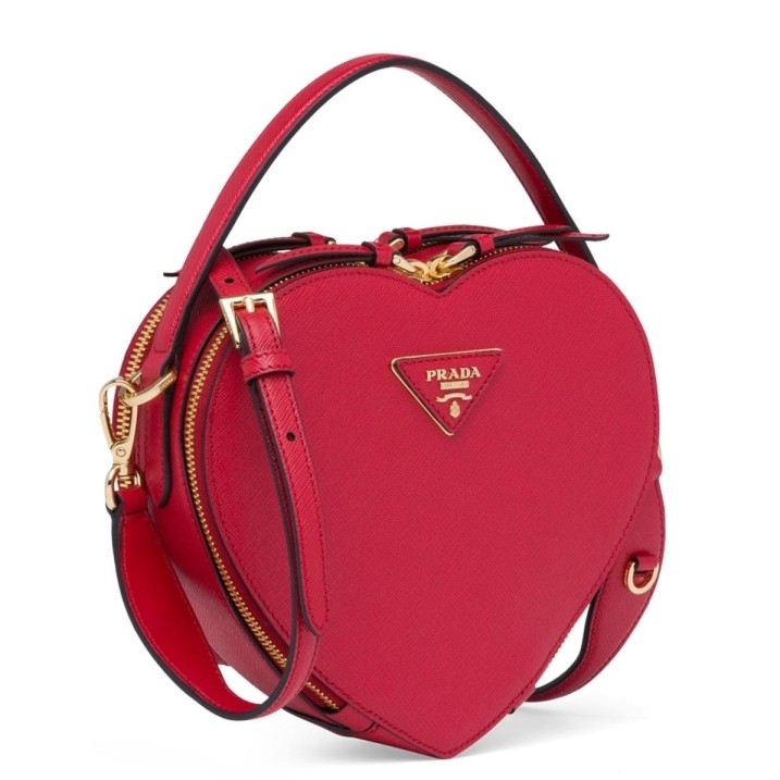 Pra*a odette heart bag in red saffiano leather
