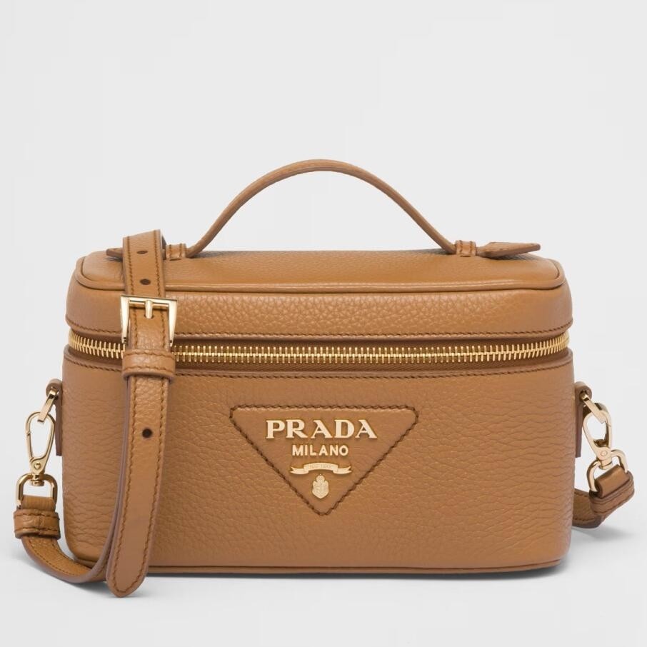 Pra*a mini vanity bag in brown grained leather