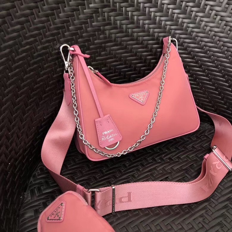 Pra*a re-edition 2005 shoulder bag in pink nylon