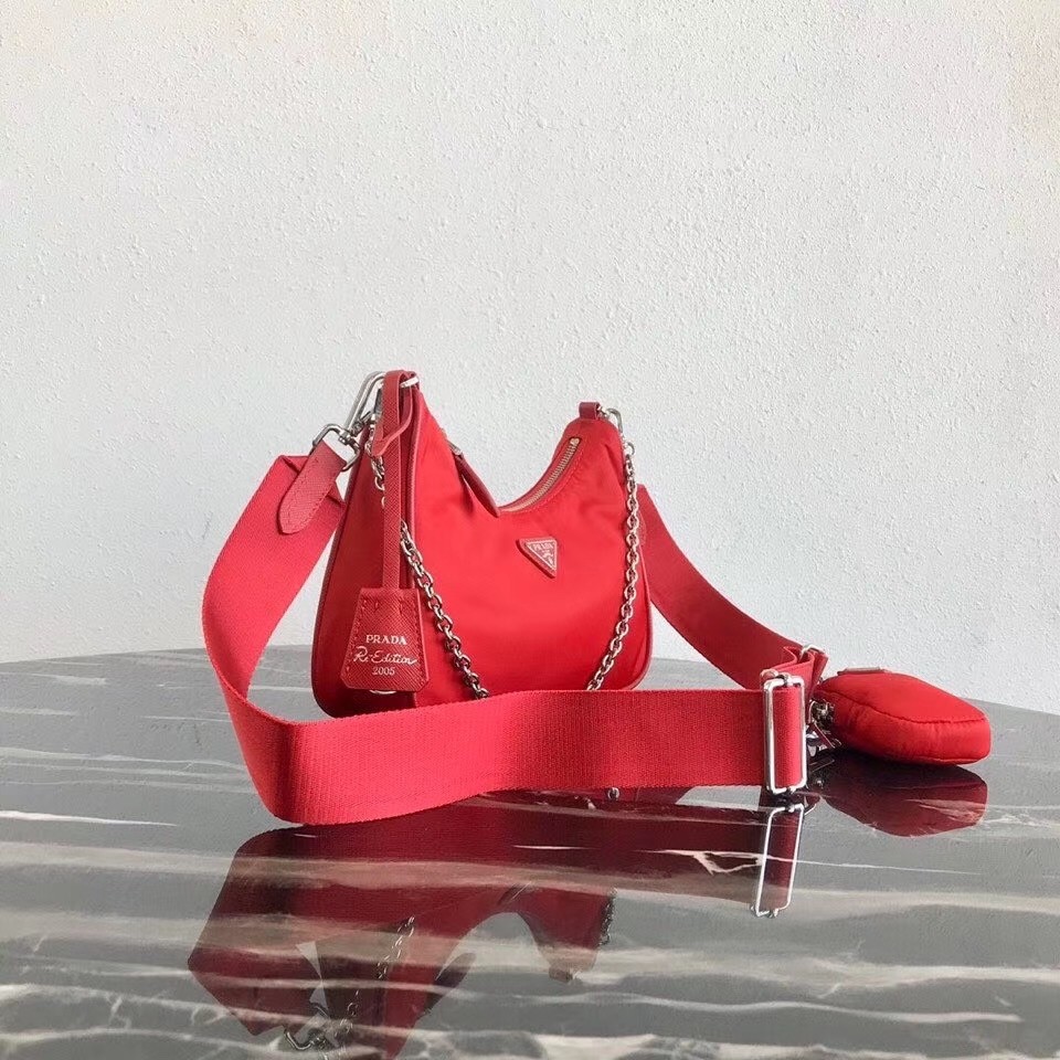 Pra*a red nylon re-edition 2005 shoulder bag