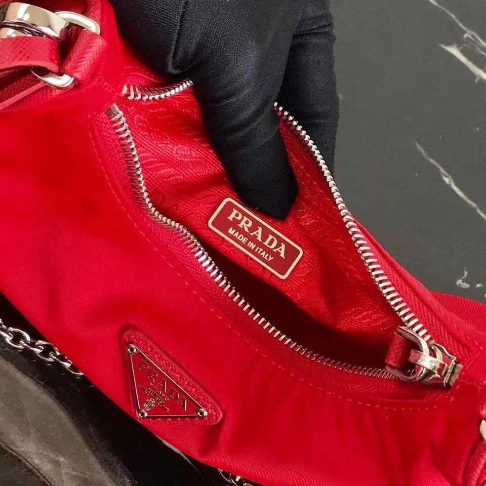 Pra*a red nylon re-edition 2005 shoulder bag