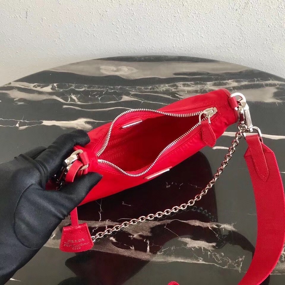 Pra*a red nylon re-edition 2005 shoulder bag