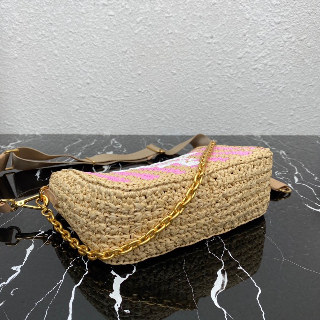 Pra*a re-edition 2005 bag in beige and pink stripe raffia