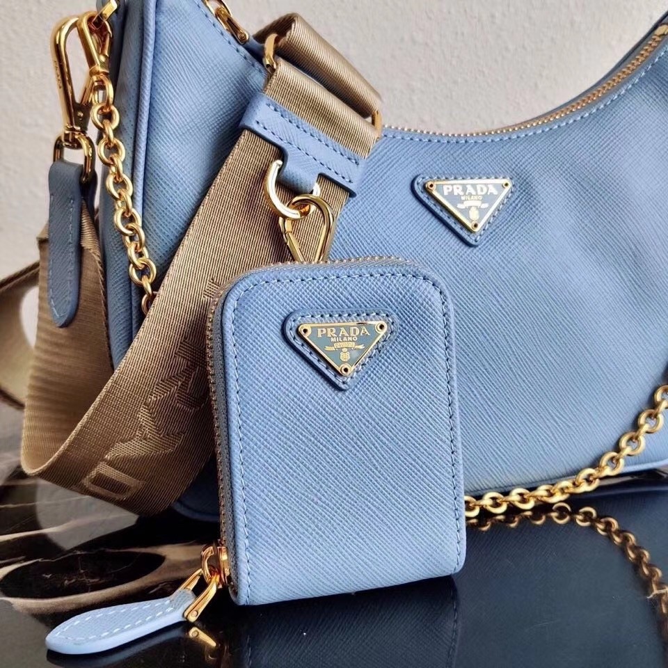Pra*a re-edition 2005 shoulder bag in blue saffiano leather