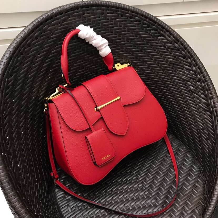 Pra*a red large sidonie saffiano leather bag