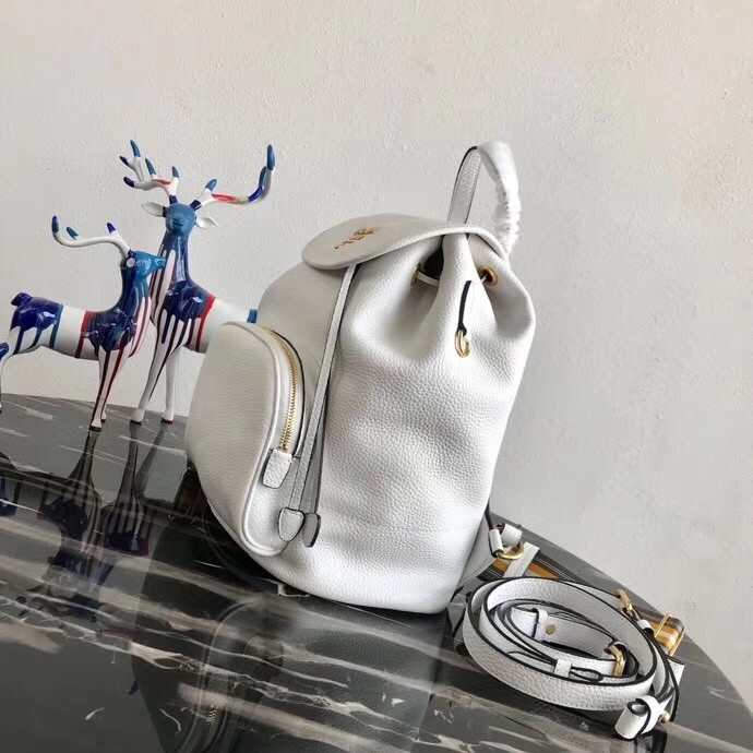Pra*a backpack in white grained calfskin