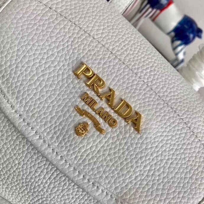 Pra*a backpack in white grained calfskin
