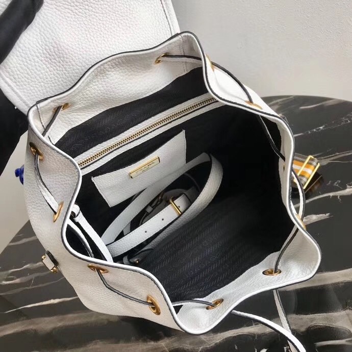 Pra*a backpack in white grained calfskin