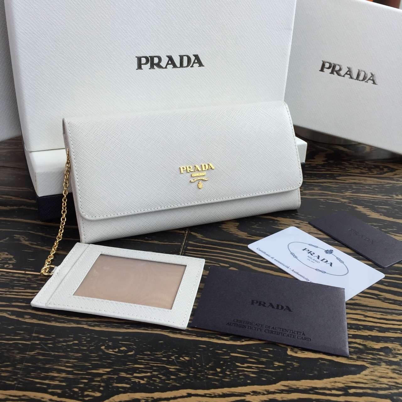 Pra*a continental wallet in white saffiano leather