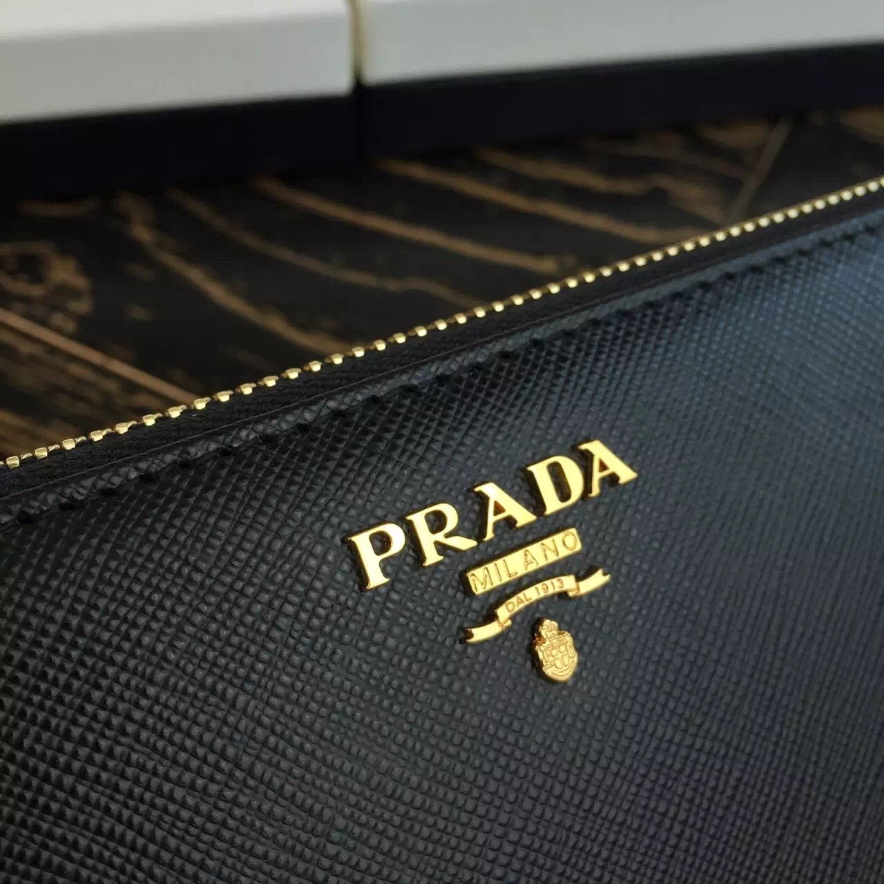 Pra*a large zipped wallet in black saffiano leather