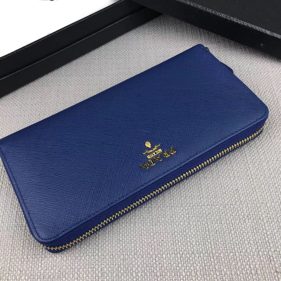 Pra*a zipped wallet in blue saffiano leather