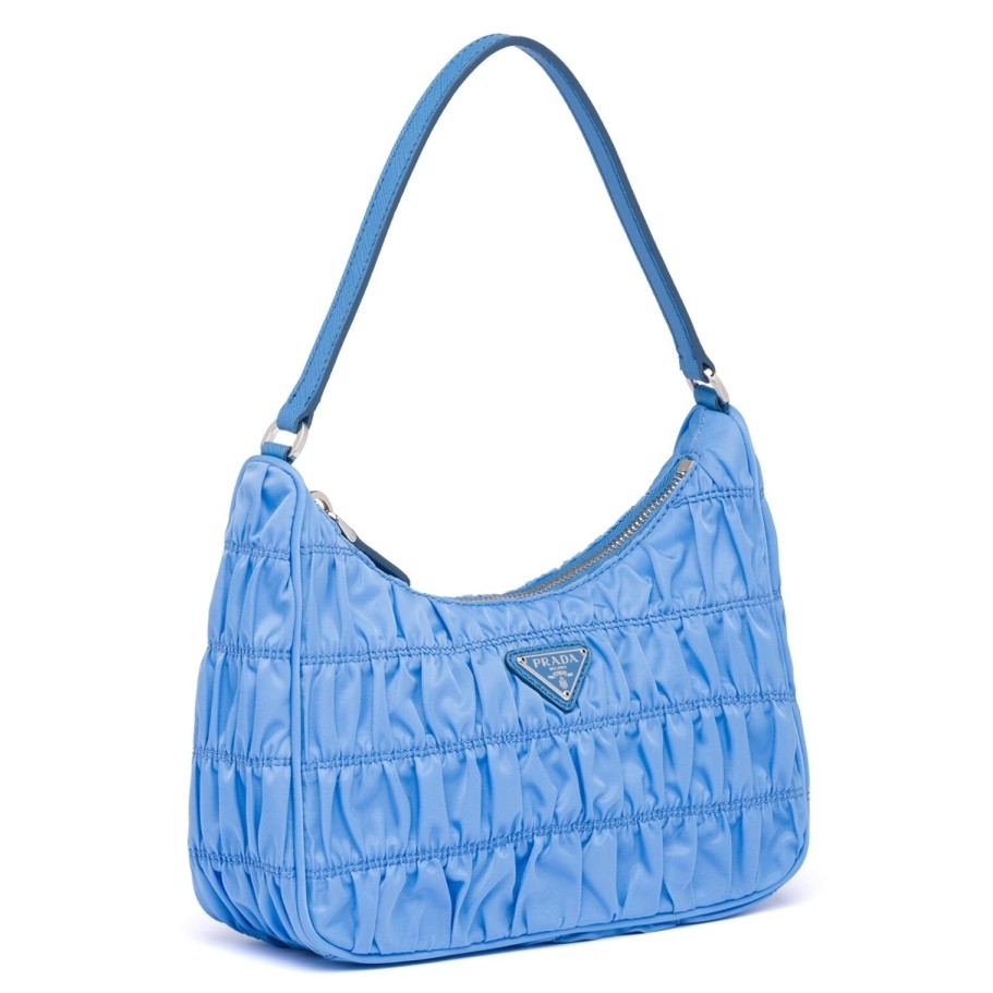 Pra*a mini hobo bag in blue nylon and leather