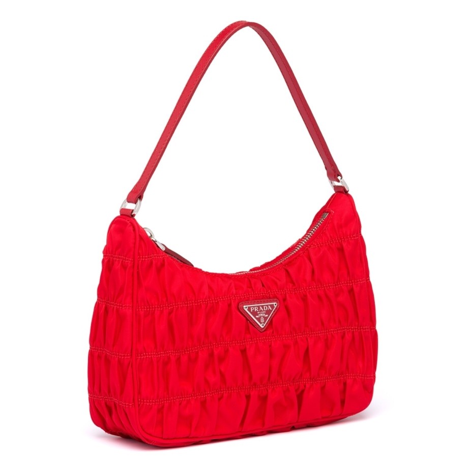 Pra*a mini hobo bag in red nylon and leather