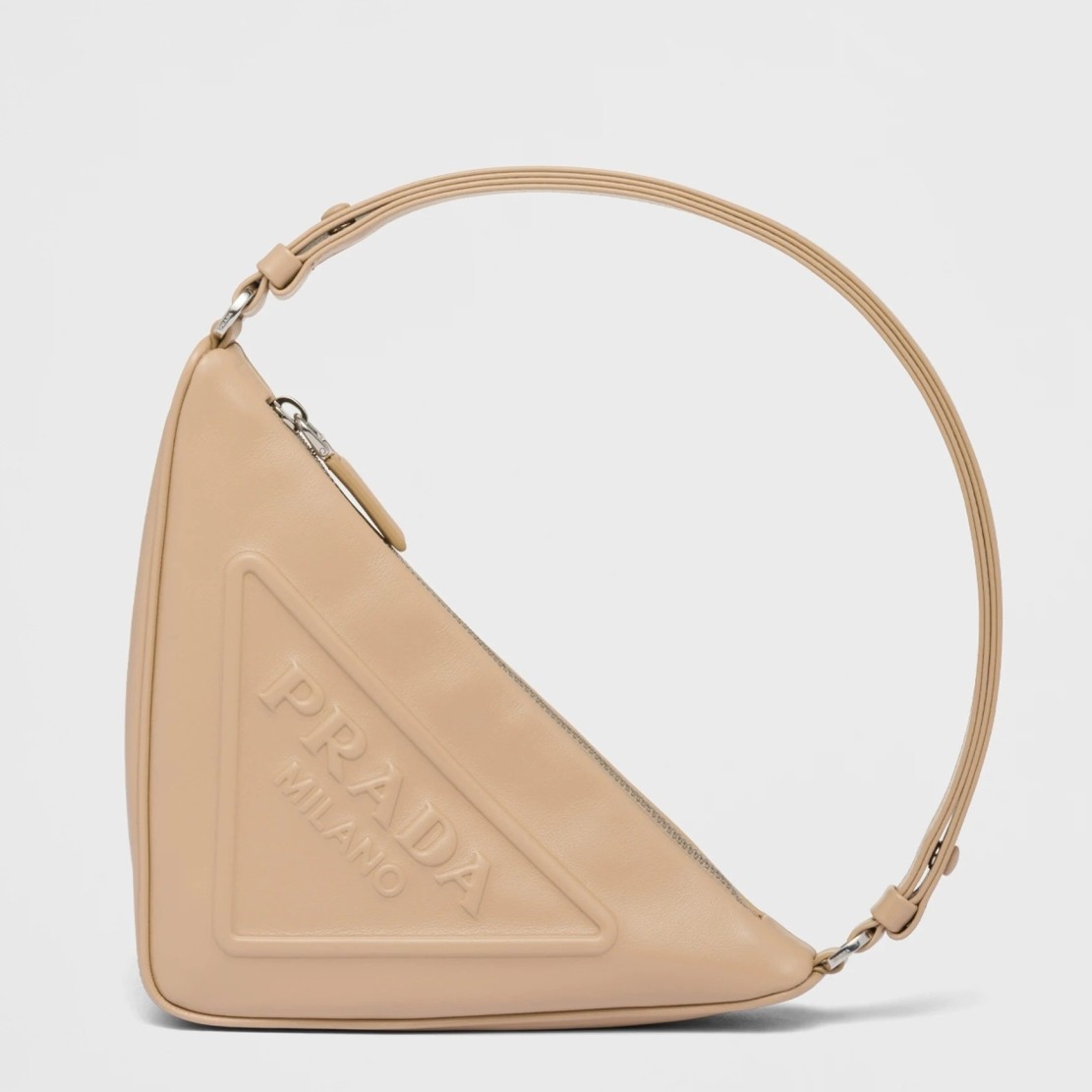 Pra*a triangle pouch bag in beige leather