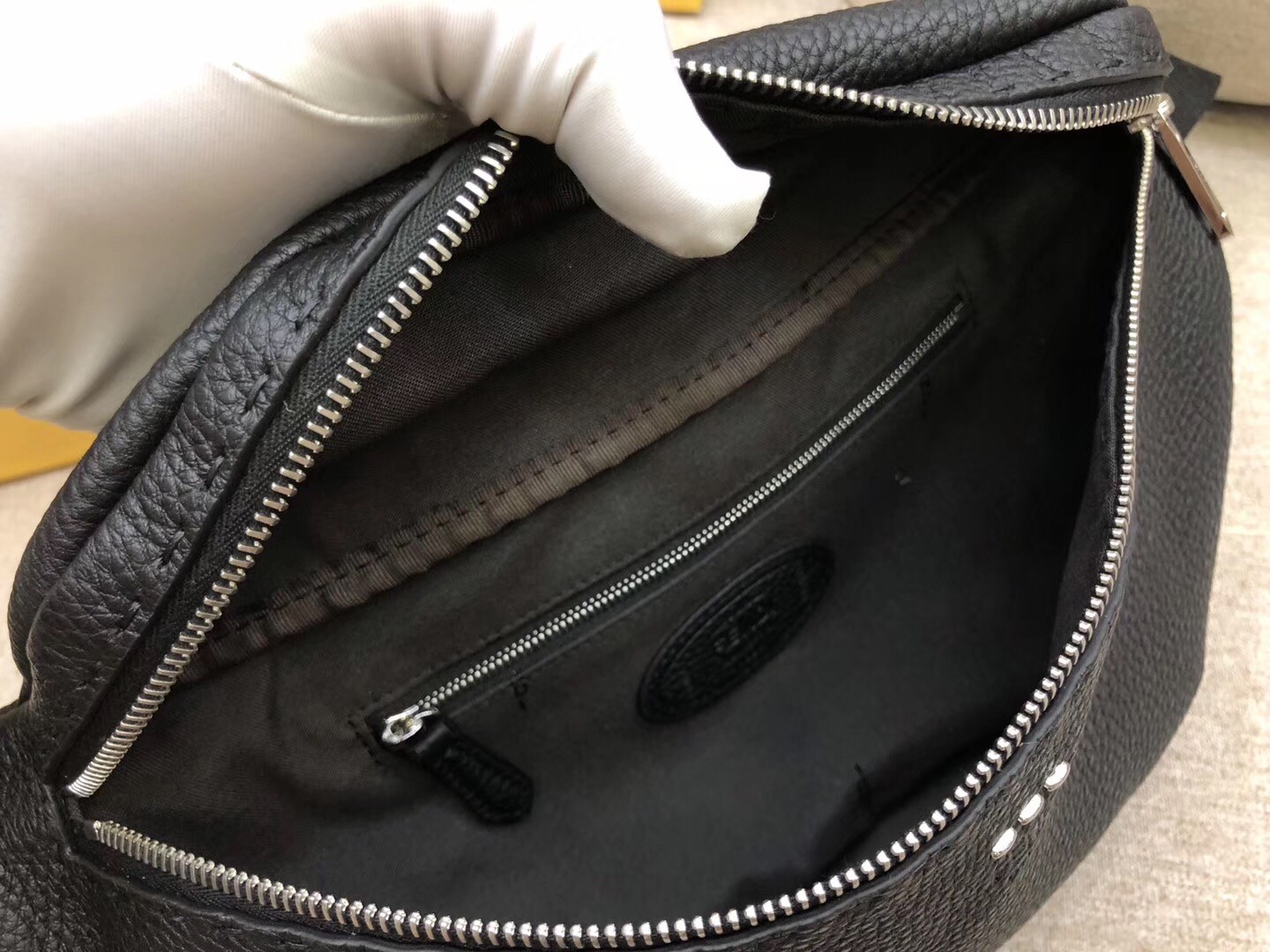 F**di belt bag in black romano leather